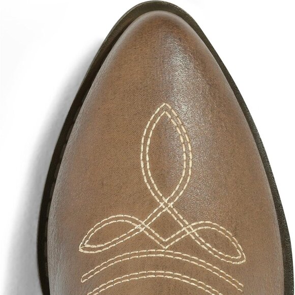 mysoft Women's  Light Brown Western Cowboy Boots Mid Calf Pointed Toe Cowgirl - Picture 3 of 7